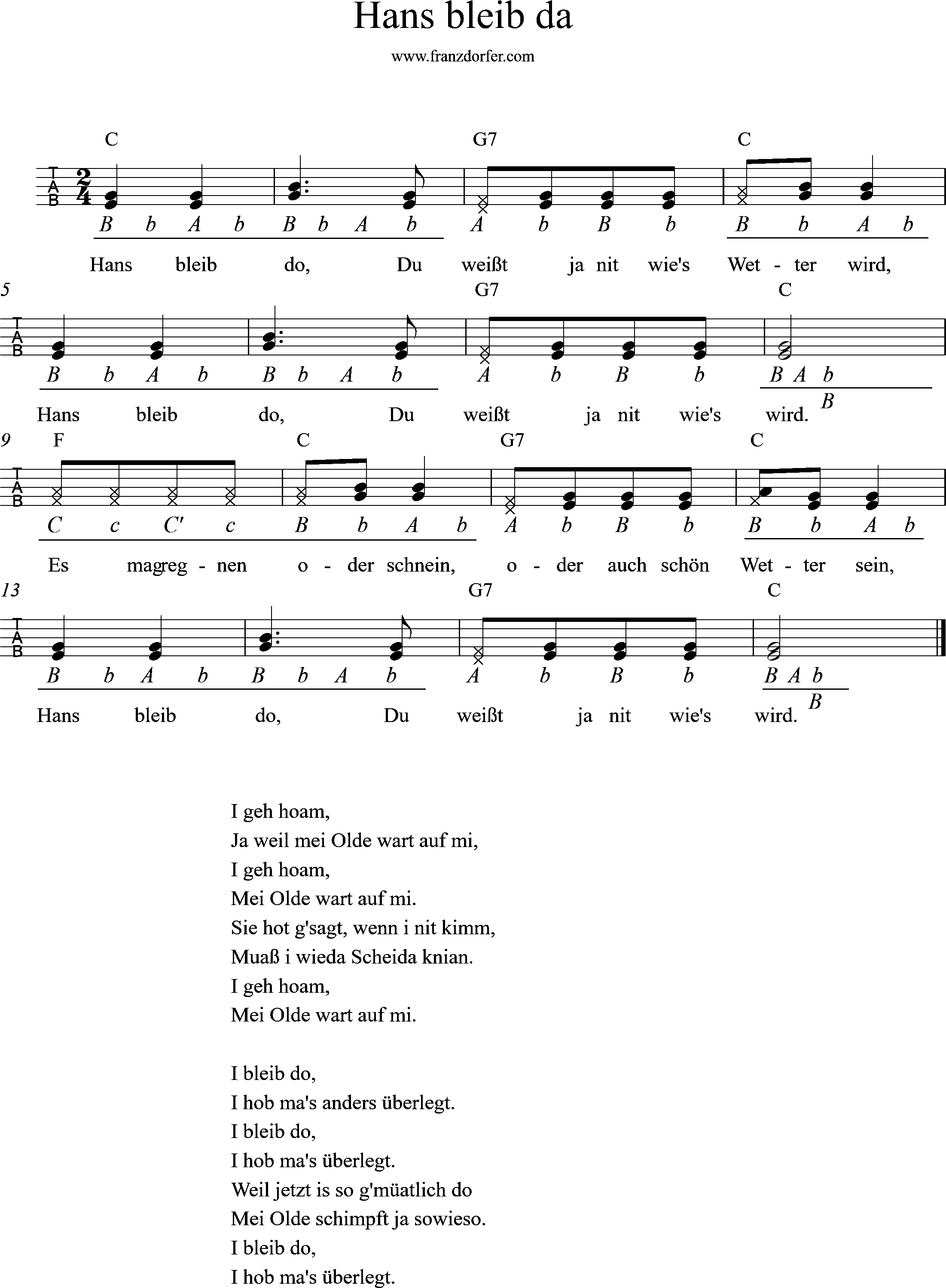 Ziachnoten, Hans bleib do, Quetschn, Griffschrift steirische lernen, Hans bleib do, Griffschrift